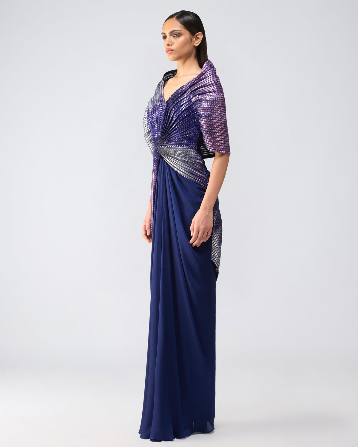 Cosmic Metallic Glitch Gown