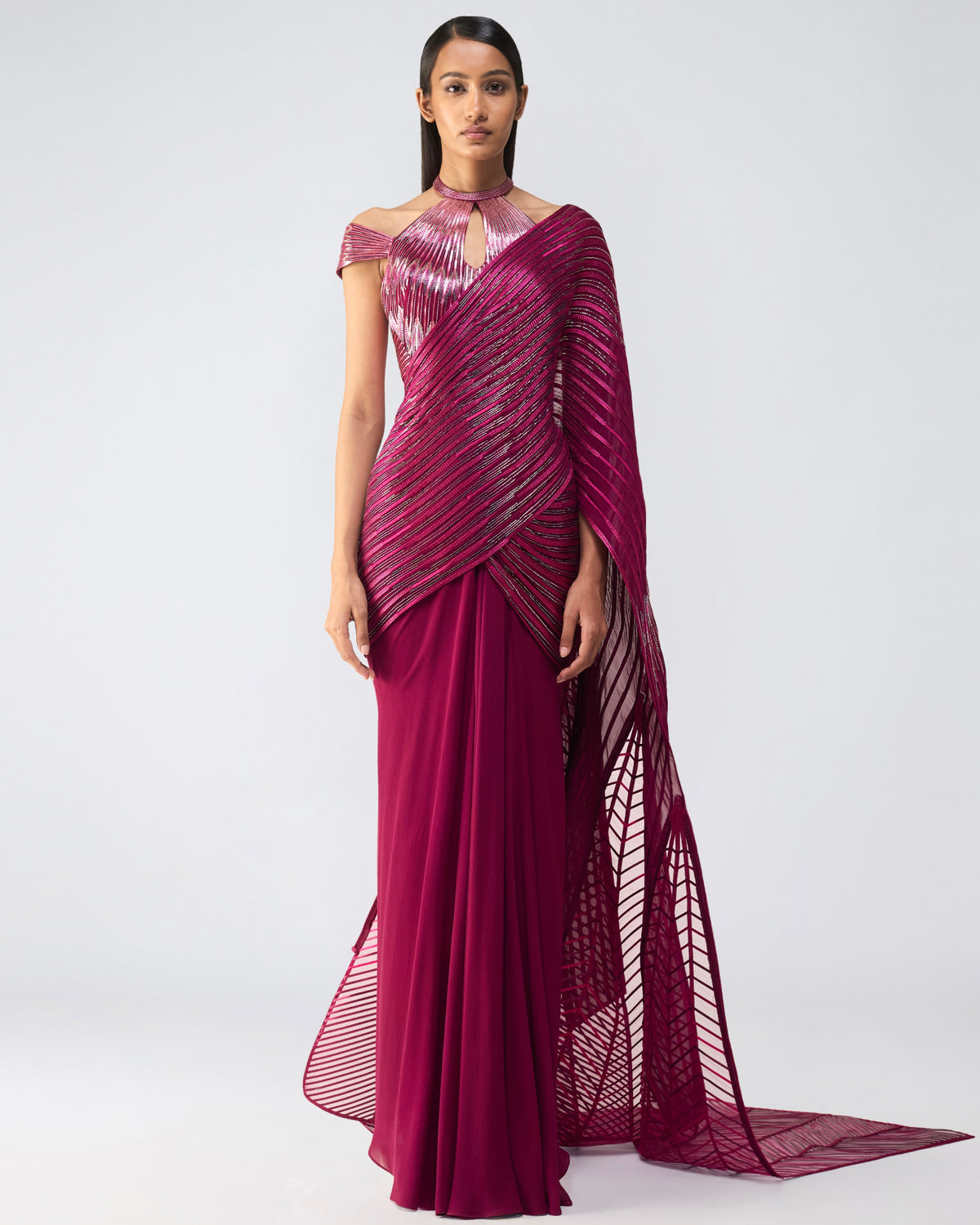 Oxblood Metallic Glitch Sari