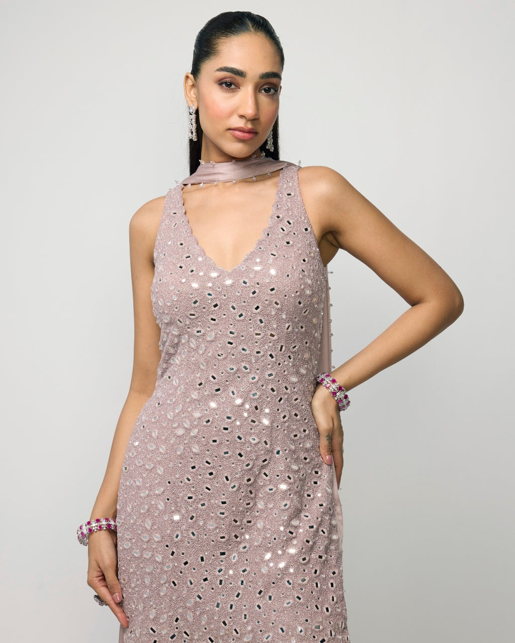 Ash Pink Satin Sharara Set