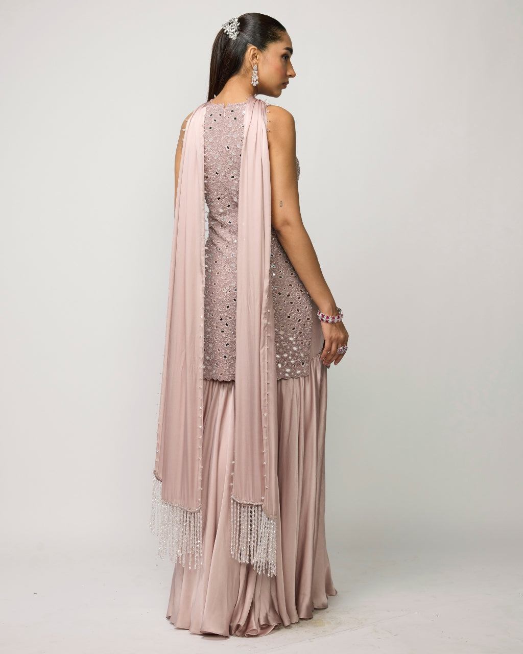 Ash Pink Satin Sharara Set