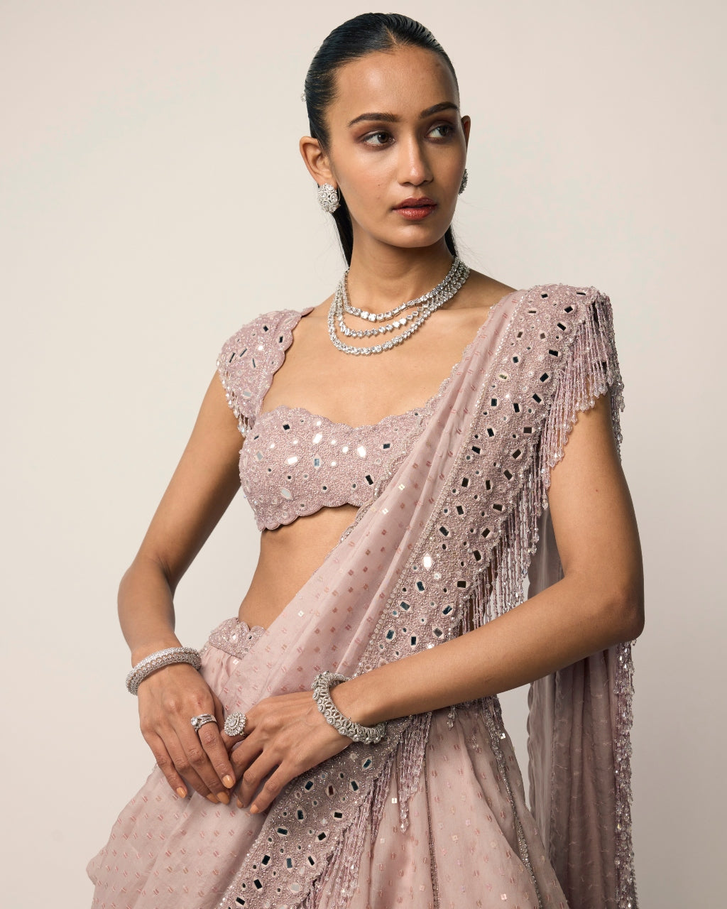 Ash Pink Sequins Embroidered Lehenga Set