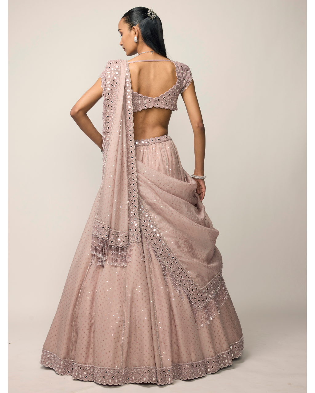 Ash Pink Sequins Embroidered Lehenga Set