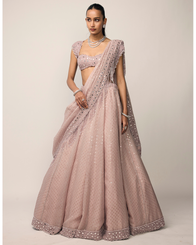 Ash Pink Sequins Embroidered Lehenga Set