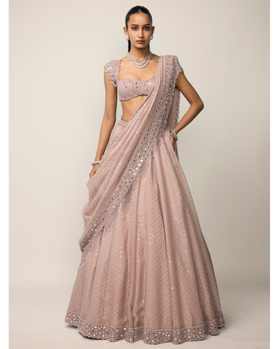 Ash Pink Sequins Embroidered Lehenga Set