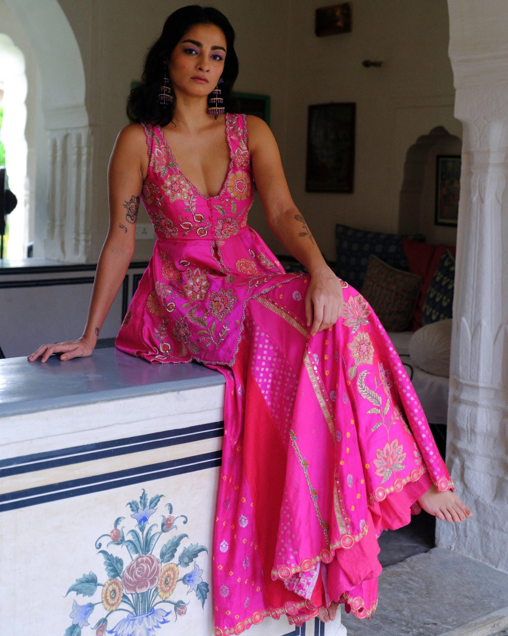 Fuchsia Peplum Sharara Set