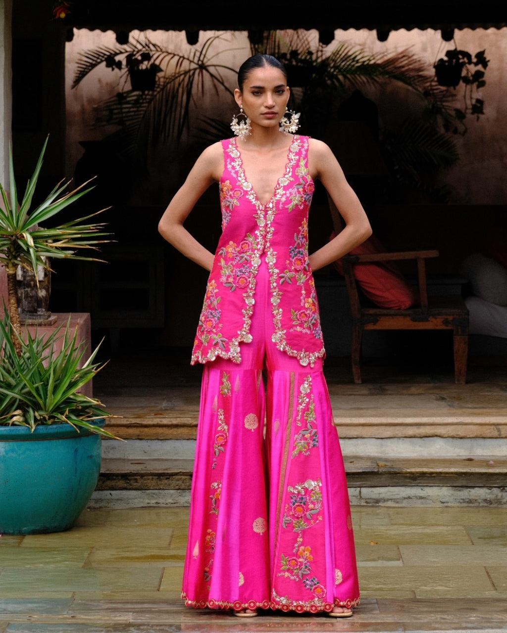 Fuchsia Floral Sharara Set