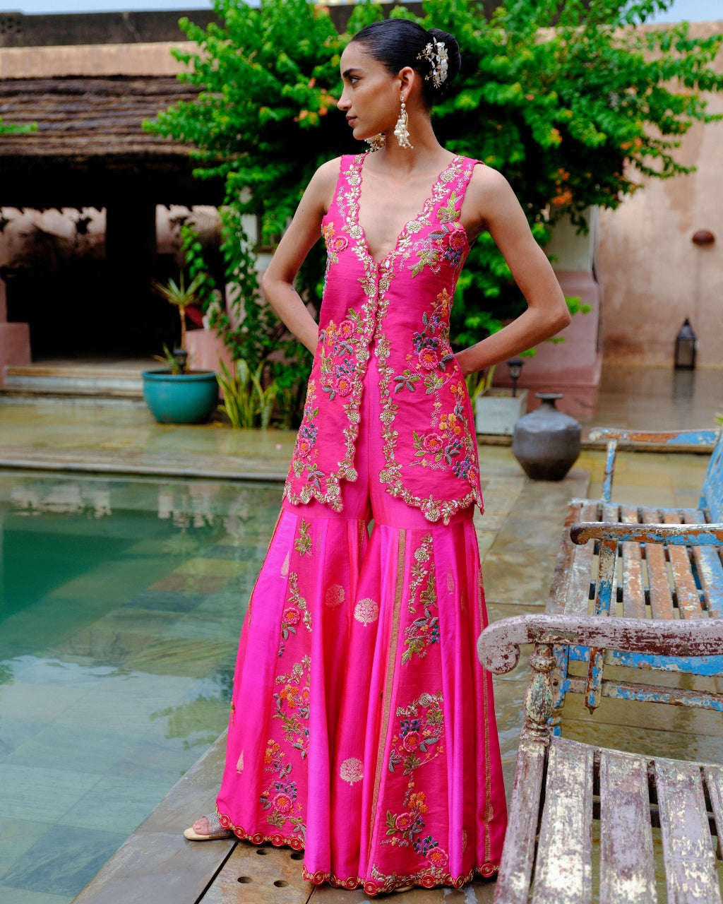 Fuchsia Floral Sharara Set