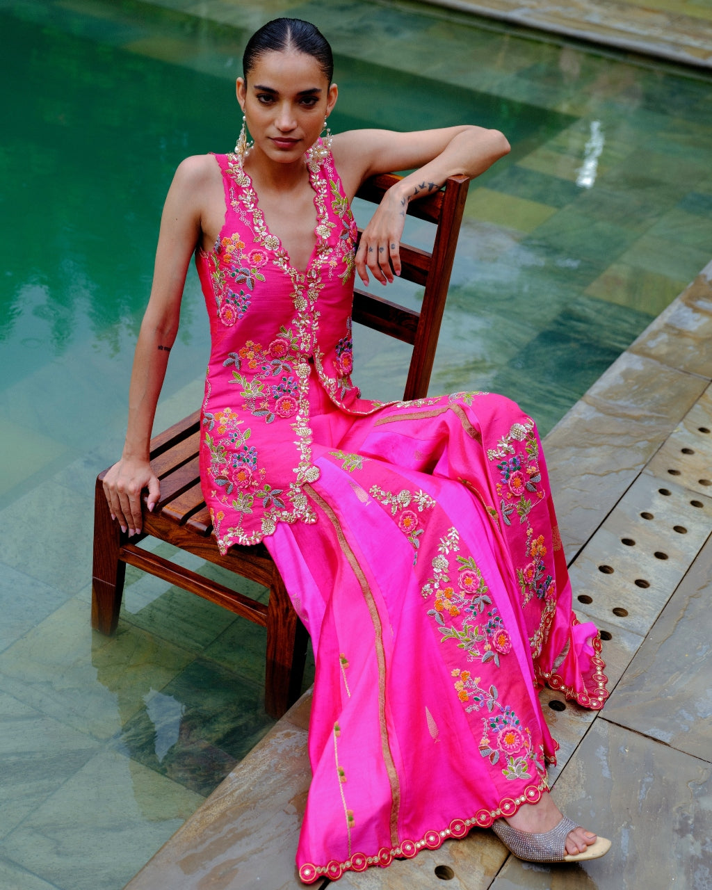 Fuchsia Floral Sharara Set