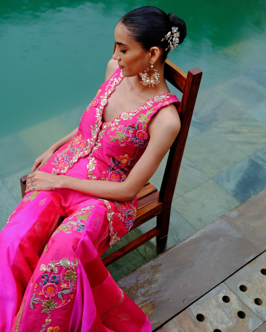 Fuchsia Floral Sharara Set