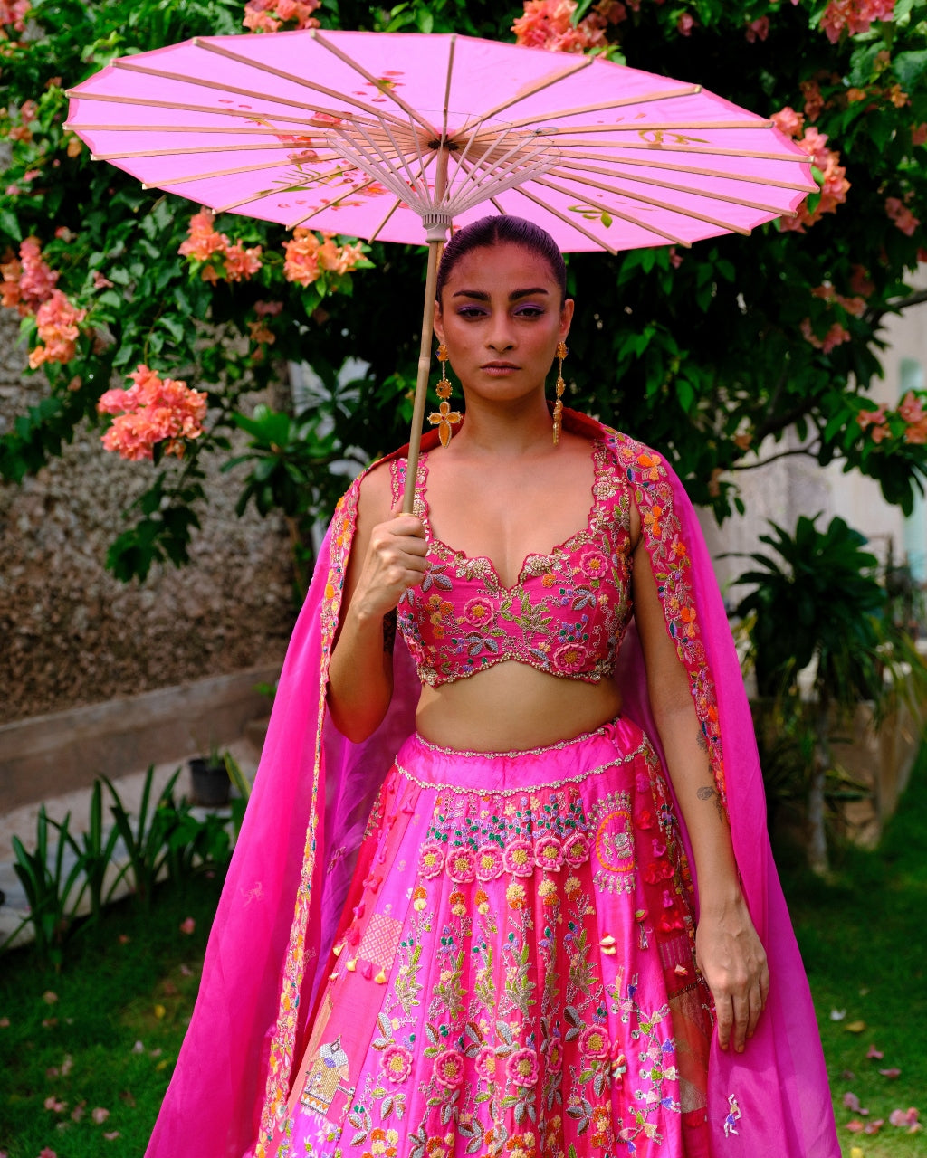 Fuchsia Floral Lehenga Set