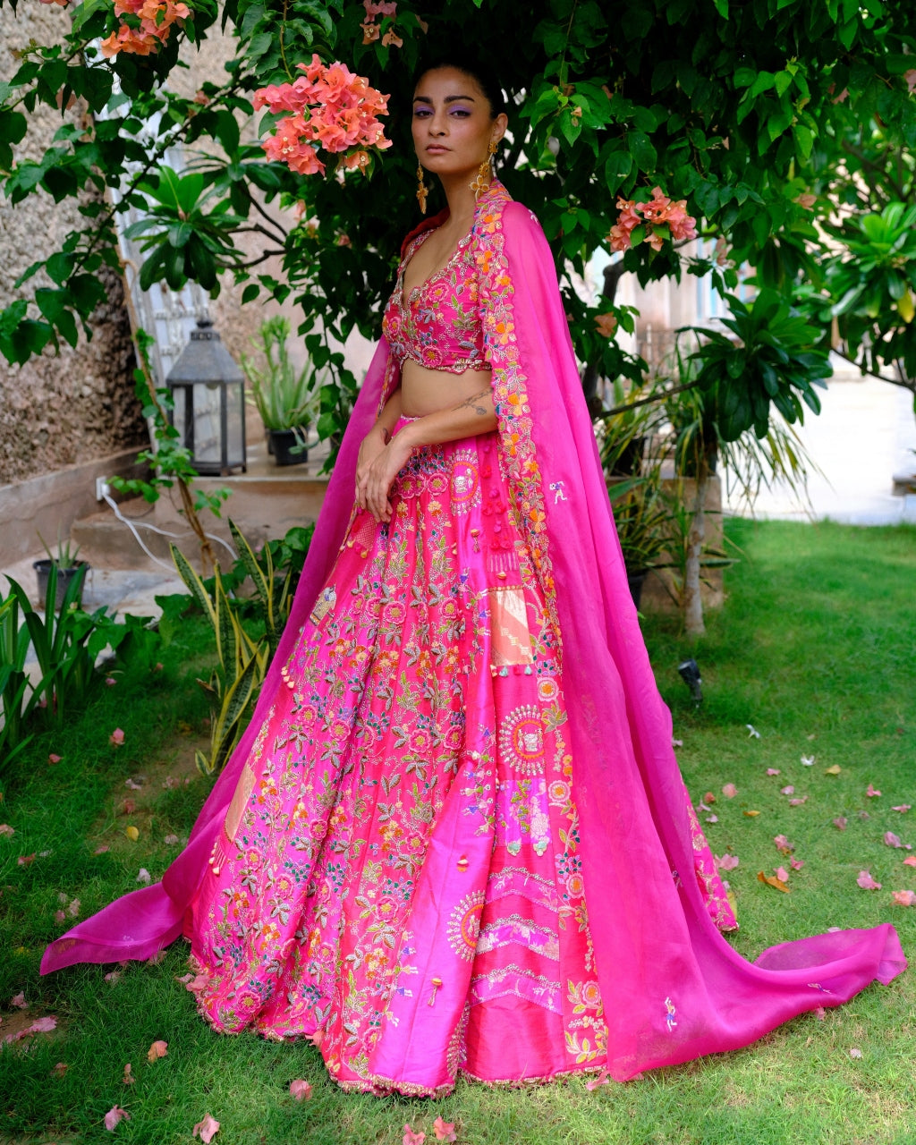 Fuchsia Floral Lehenga Set