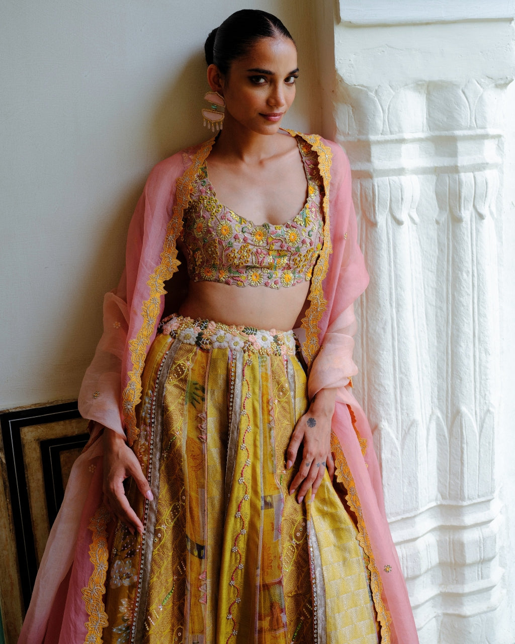 Yellow Minimal Embroidery Lehenga Set