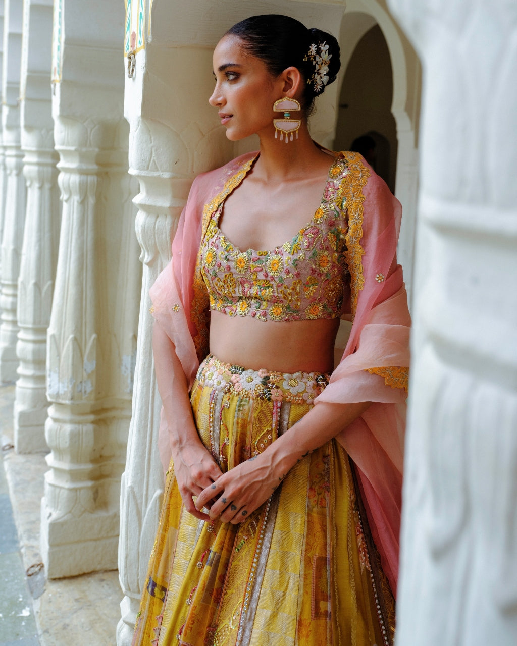 Yellow Minimal Embroidery Lehenga Set