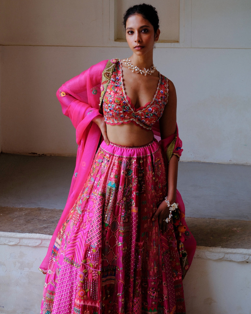 Fuchsia Embellished Lehenga Set