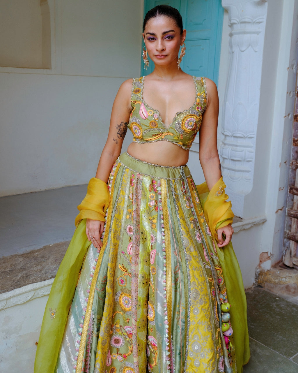 Green Floral Lehenga Set