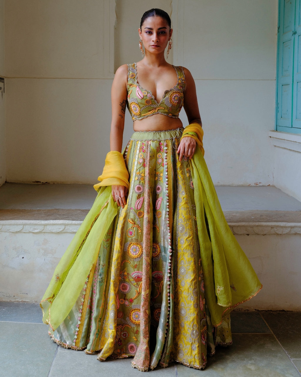 Green Floral Lehenga Set