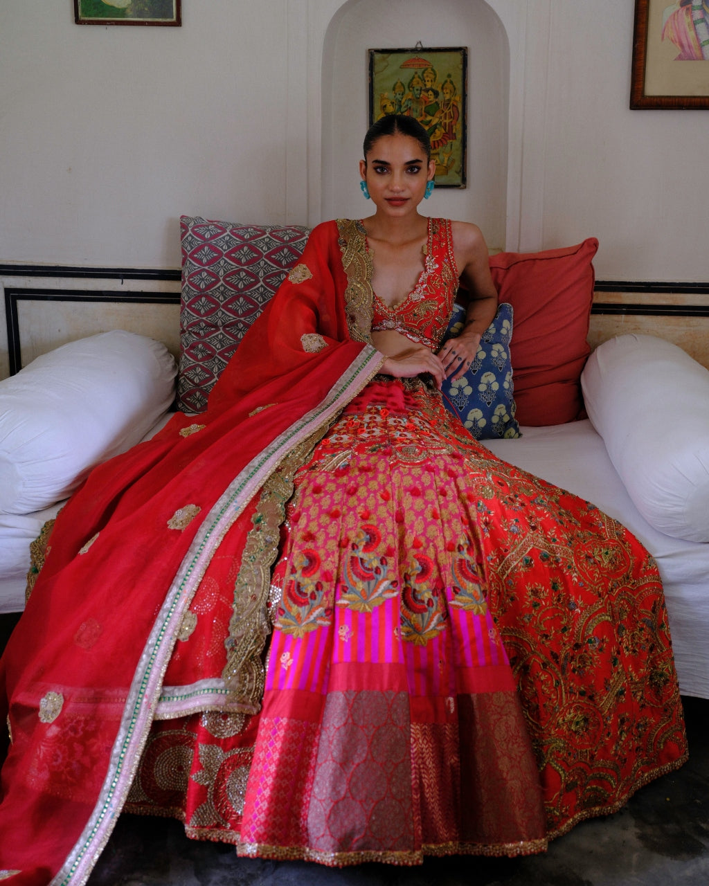 Red Zari Lehenga Set