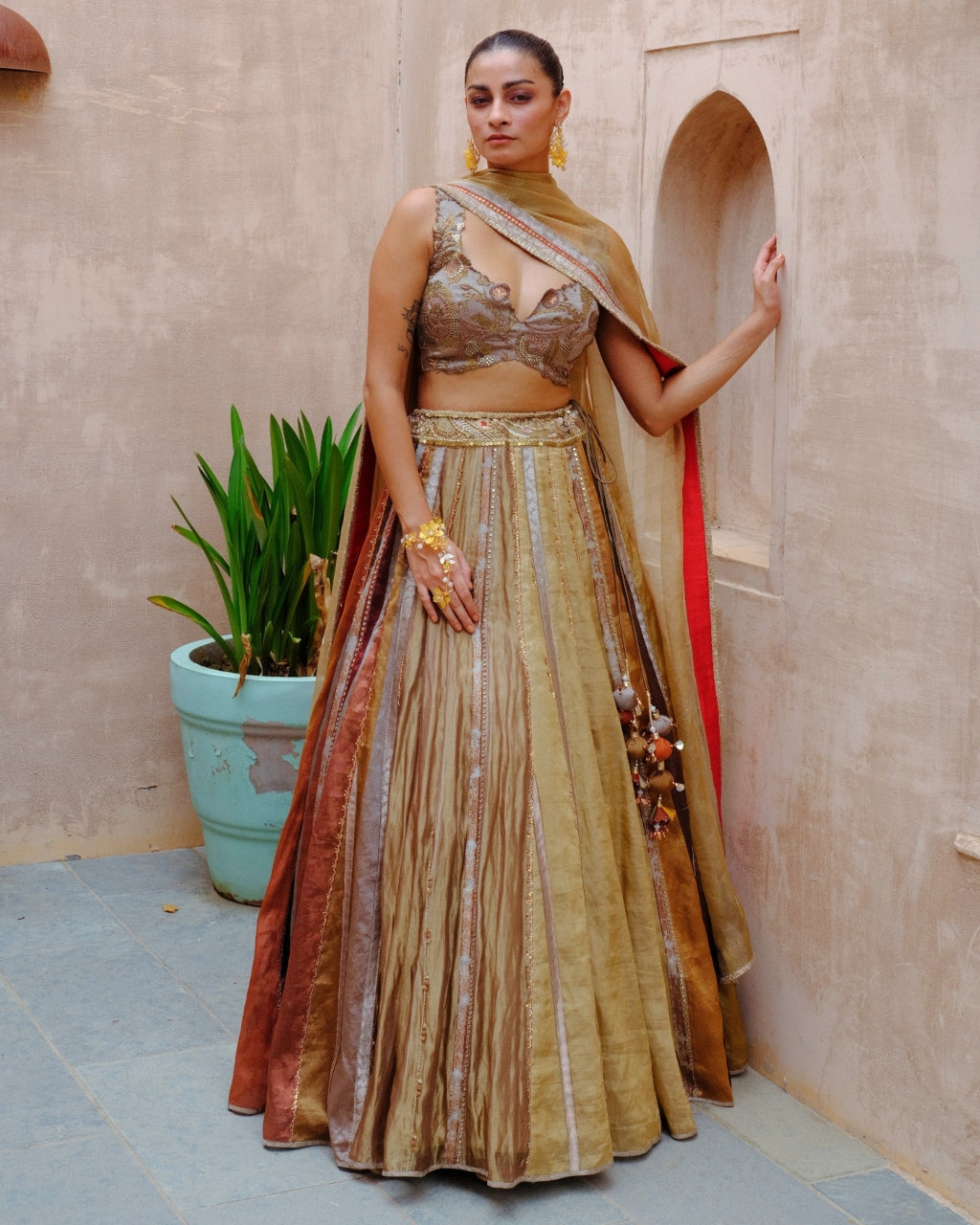 Metallic Tissue Lehenga Set