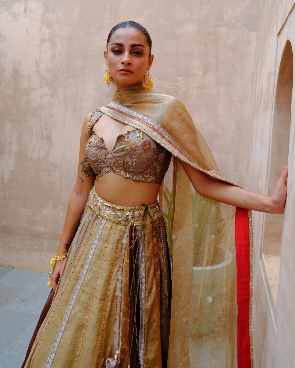 Metallic Tissue Lehenga Set