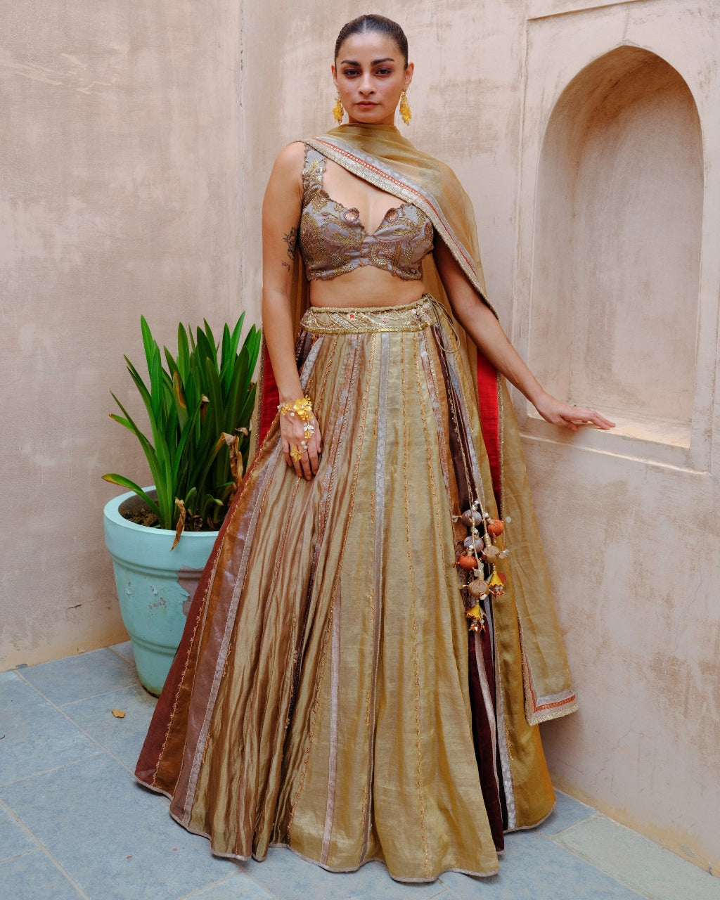 Metallic Tissue Lehenga Set