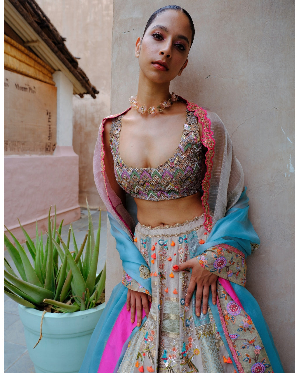 Grey & Turquoise Lehenga Set