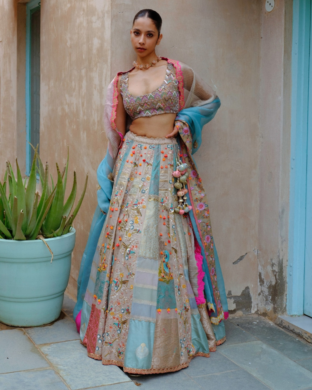 Grey & Turquoise Lehenga Set