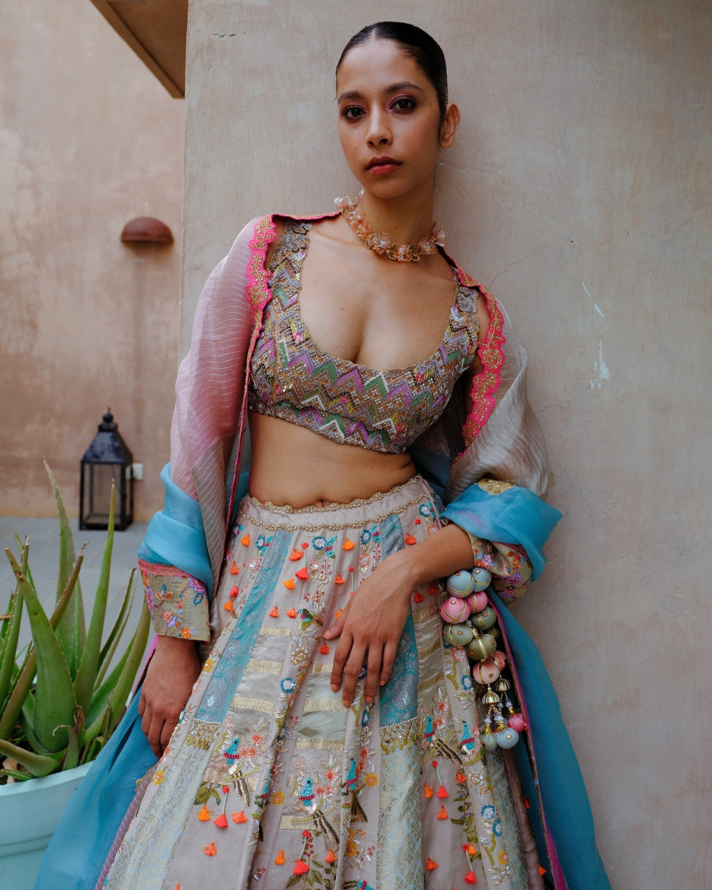 Grey & Turquoise Lehenga Set