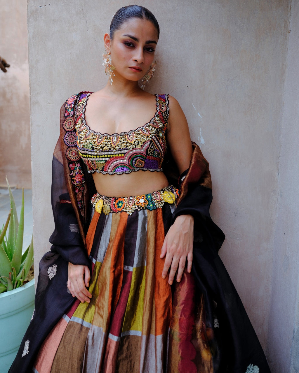 Black Metallic Lehenga Set