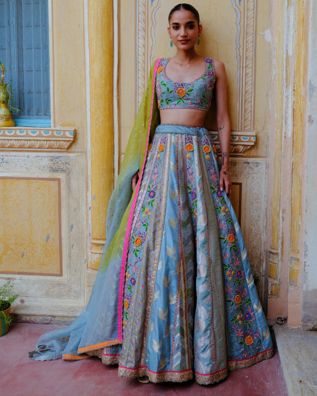 Blue Floral Lehenga Set