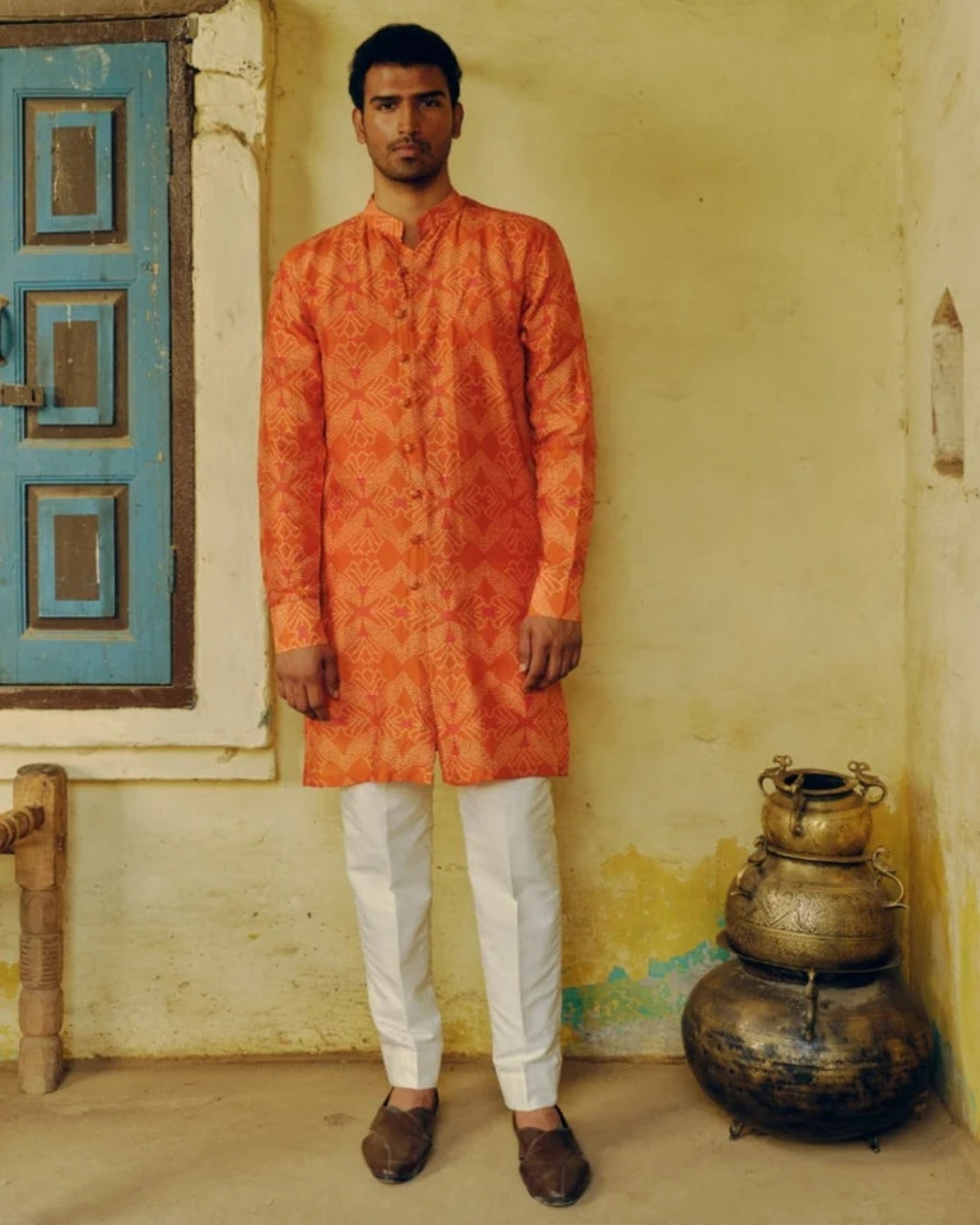 Rust Bandhej Button Down Kurta Set