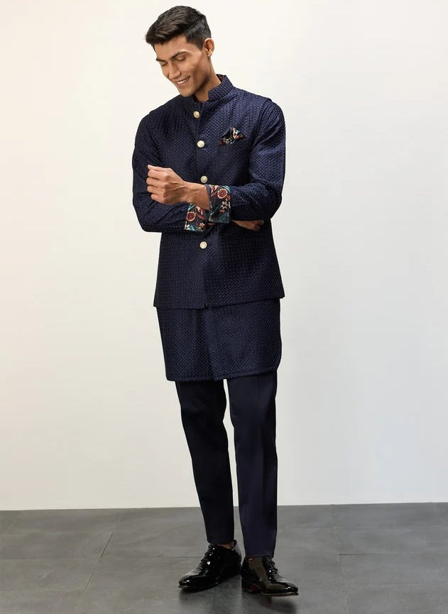 Navy Blue Chanderi Inara Straight Kurta Set