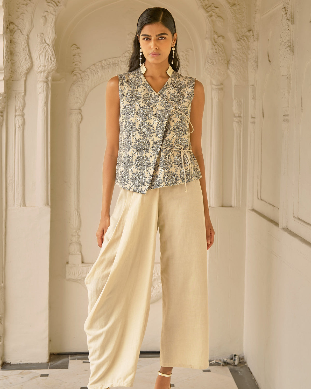 Linen Embroidered Waistcoat Set