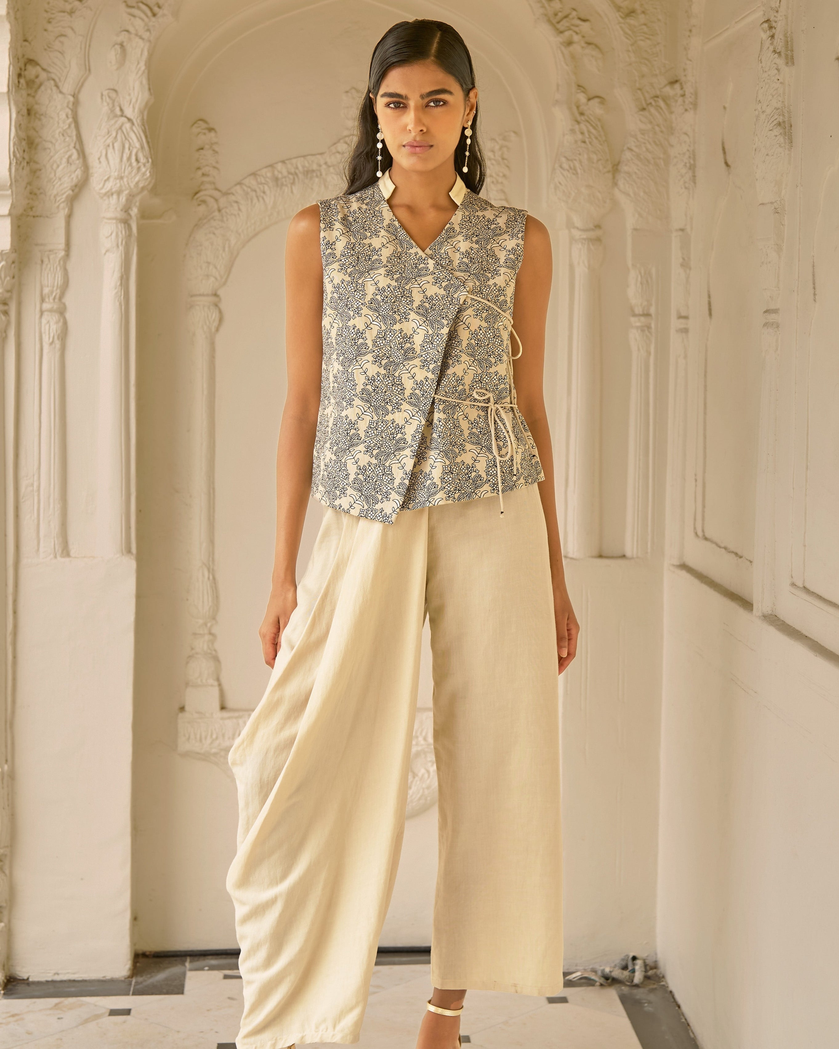 Linen Embroidered Waistcoat Set