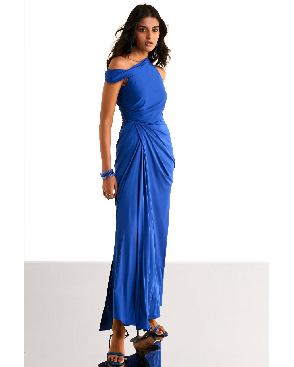 One Shoulder Draped Knit Dress