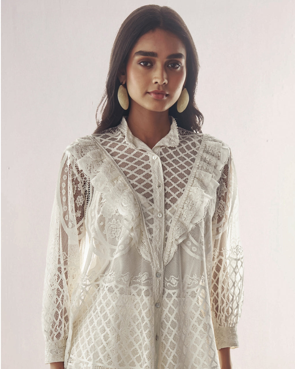 Lace & Ruffle Shirt & A-Line Lace Skirt