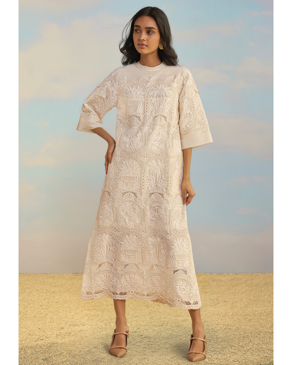 Cutwork Embroidered Scalloped Maxi