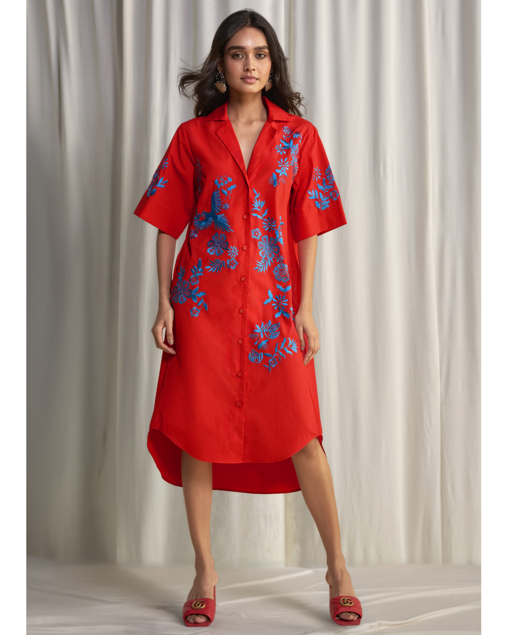 Placement Embroidered Shirt Dress