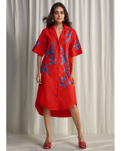 Placement Embroidered Shirt Dress