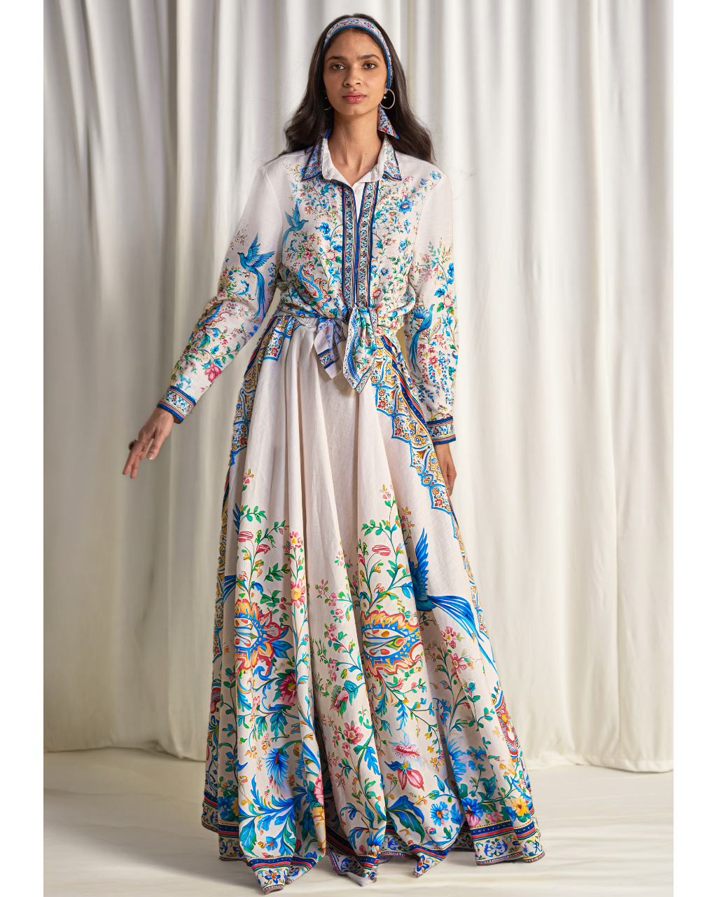 Linen Botanical Print Shirt & Maxi Skirt Set