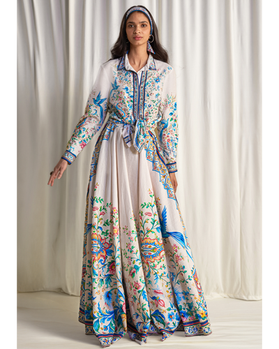 Linen Botanical Print Shirt & Maxi Skirt Set