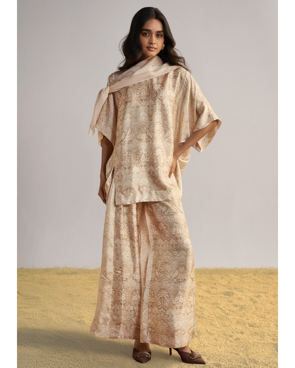 Lace Printed Wide-Legged Pant Set