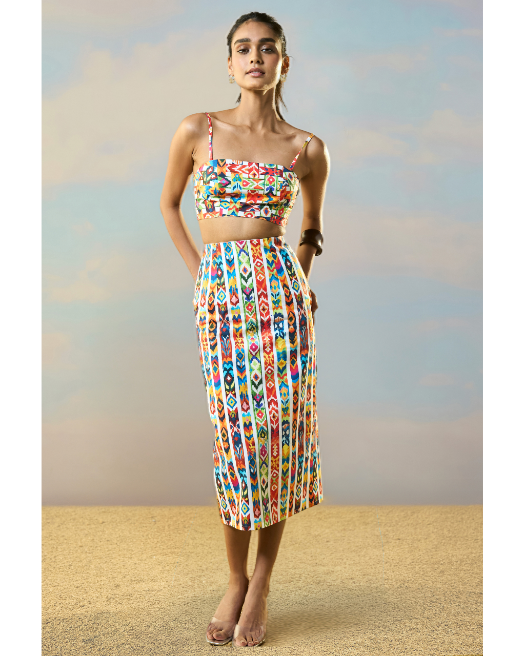 Ikat Stripe Back Tie Bandeau & Skirt Set