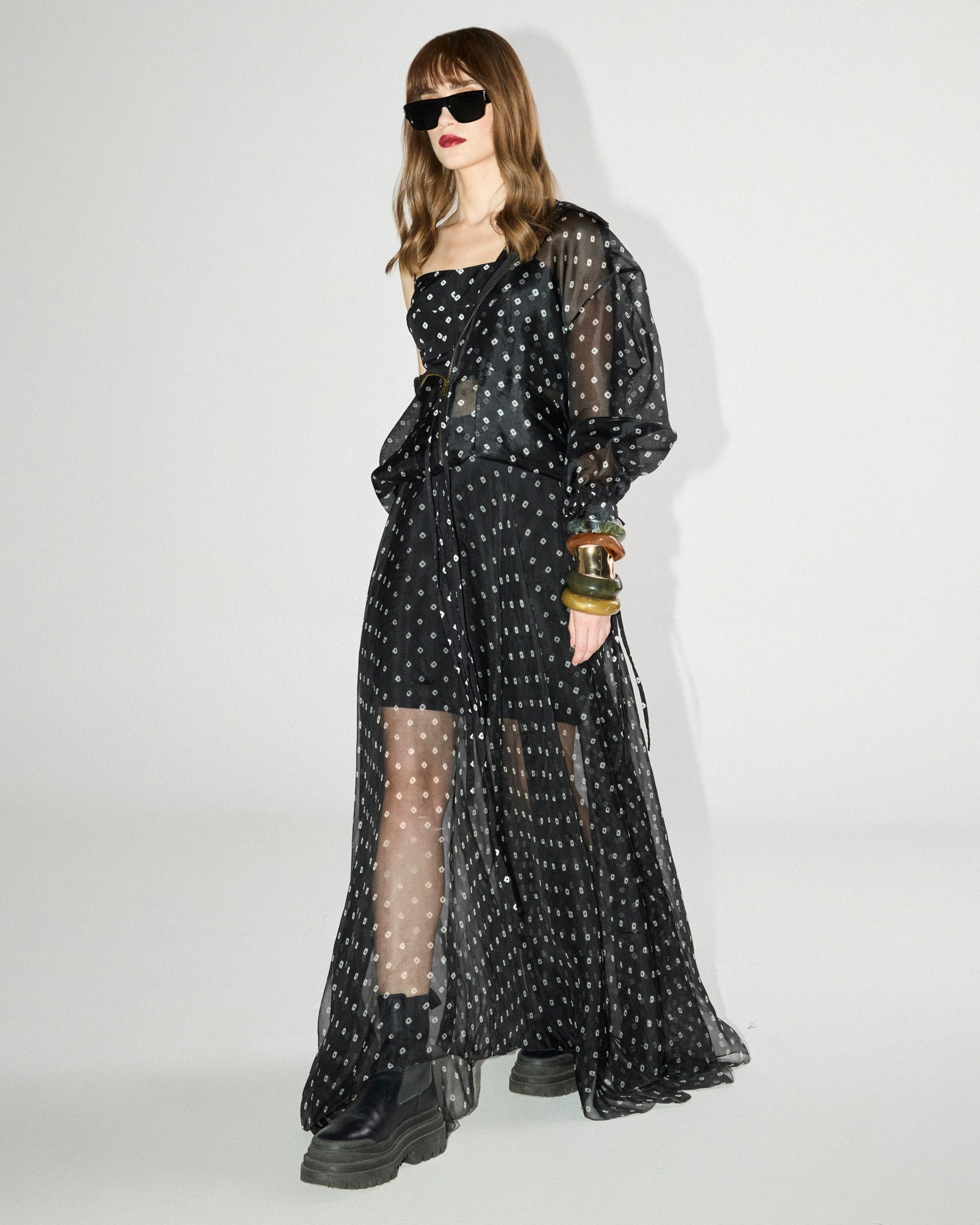 Black Lara Bomber Jacket, Bustier & Bianca Skirt