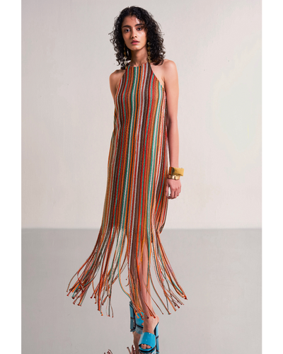 Halter Neck Fringe Knit Dress