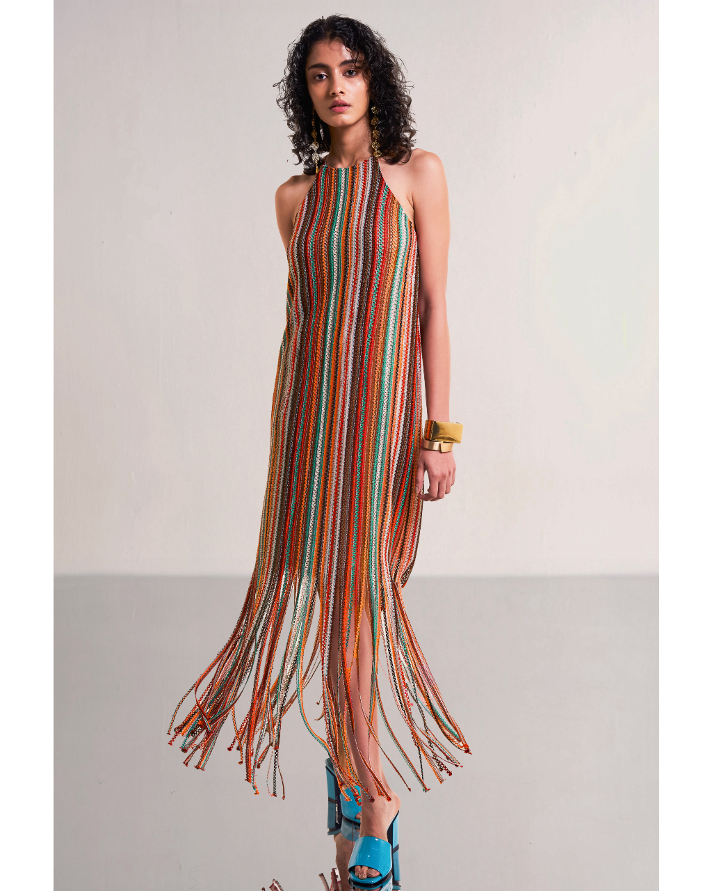 Halter Neck Fringe Knit Dress