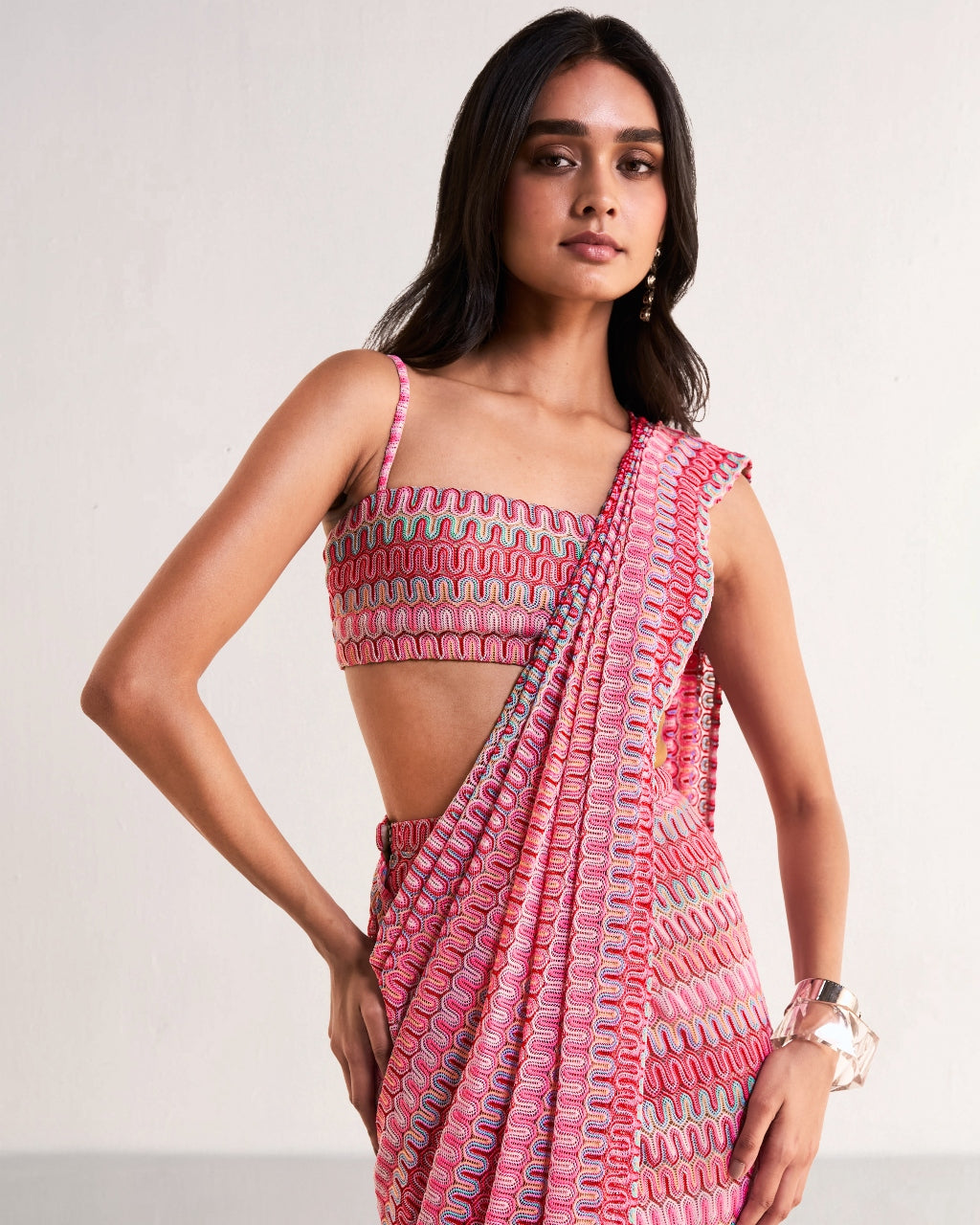 Crochet Knit Bandeau Bralette & Sari Drape Skirt