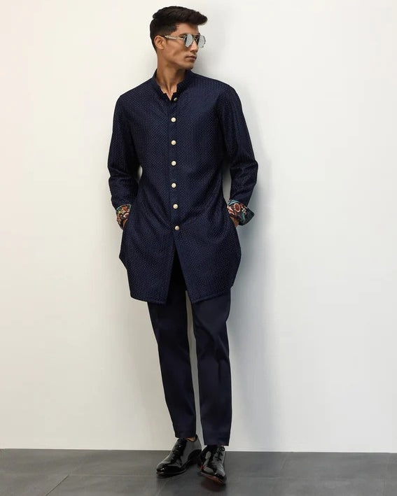 Navy Blue Chanderi Inara Straight Kurta Set