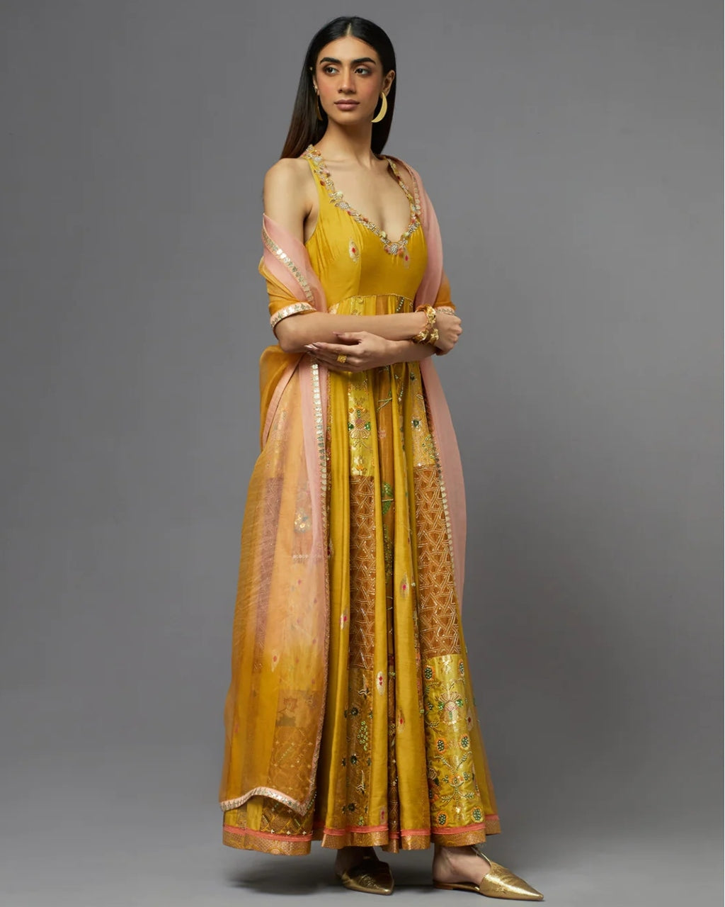 Mustard Silk Anarkali Set