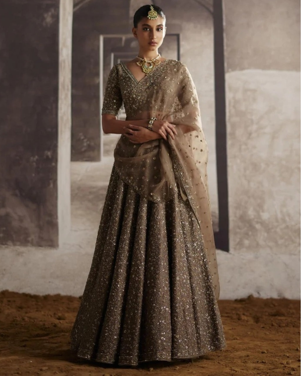 Cutdana & Sequin Jaal Lehenga