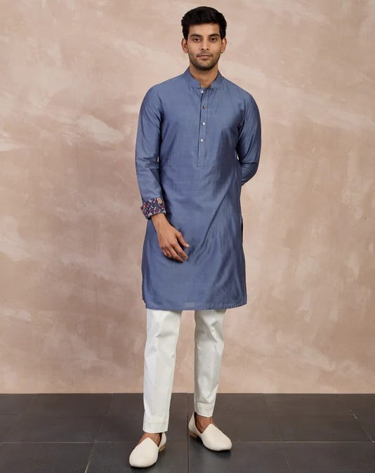 Plain Chanderi Silk Straight Kurta Set